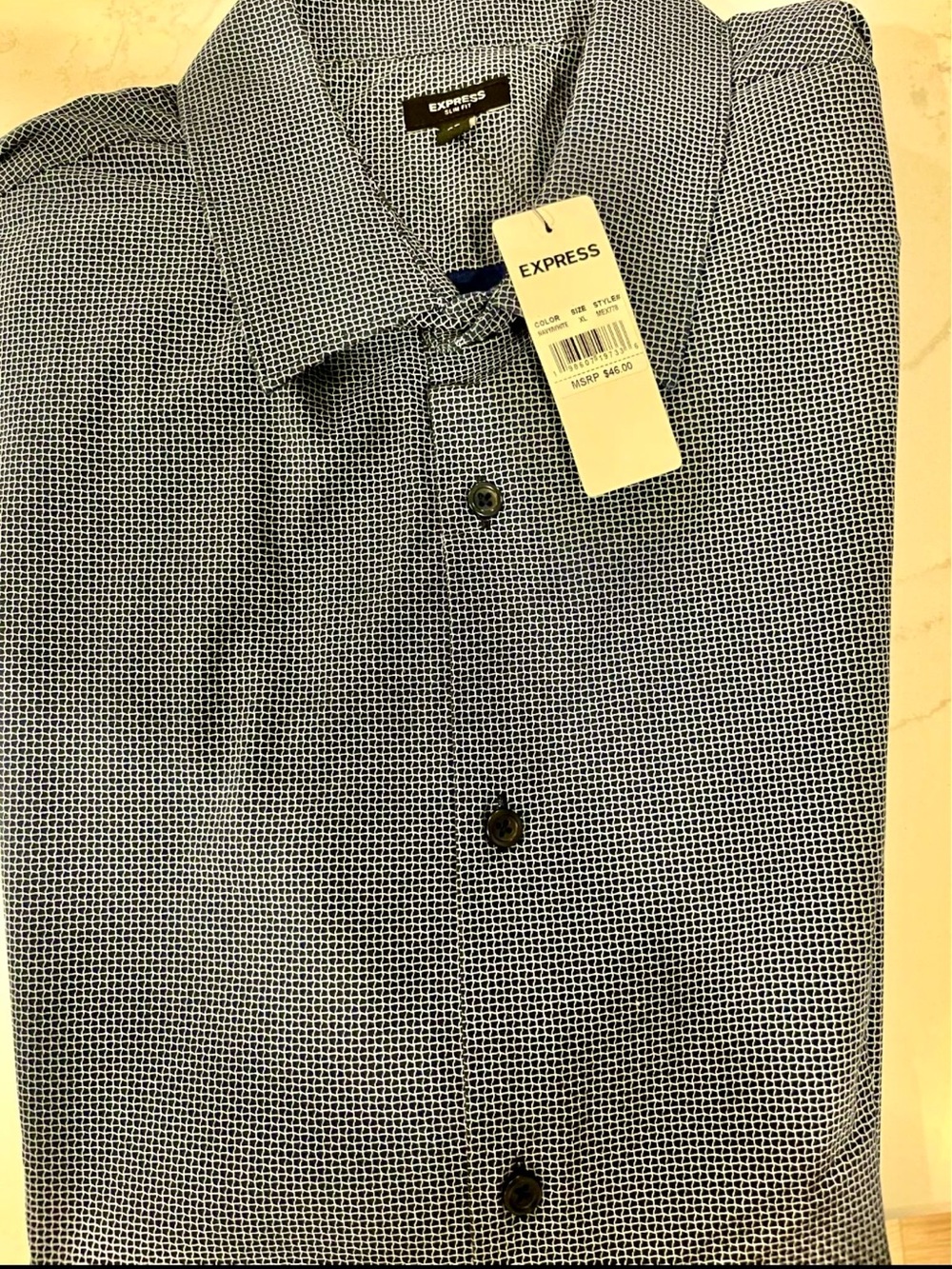 Express Men’s Blue Micro-Grid Dress Shirt